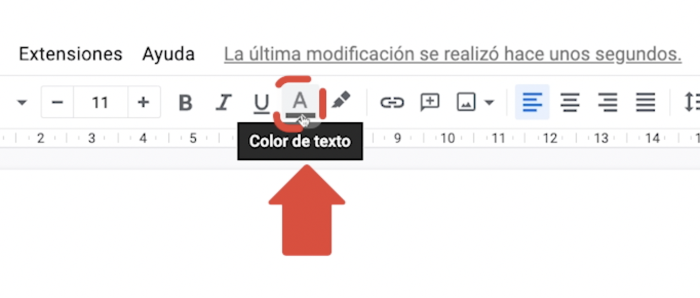 Selecciona el texto y haz clic en el comando Color del texto de la barra de herramientas. Saldrá un menú desplegable con distintos colores.